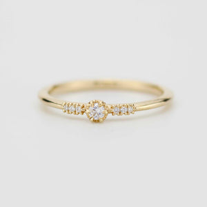 Delicate Diamond ring, Solid Gold Stacking Band, Minimalist Promise Jewelry, Thin Anniversary Gift for Her