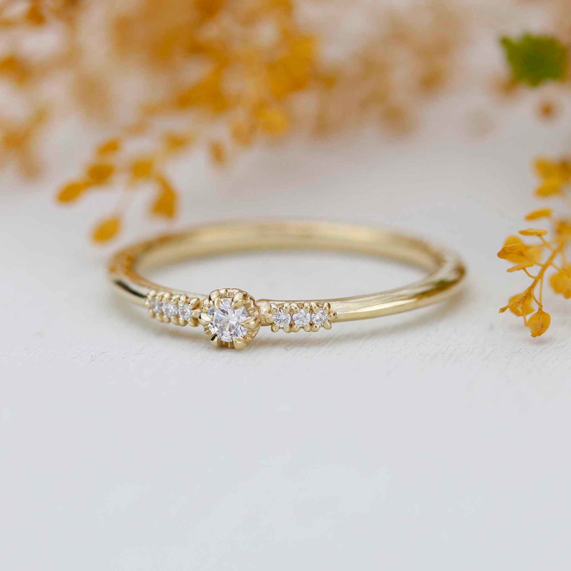 Delicate Diamond ring, Solid Gold Stacking Band, Minimalist Promise Jewelry, Thin Anniversary Gift for Her