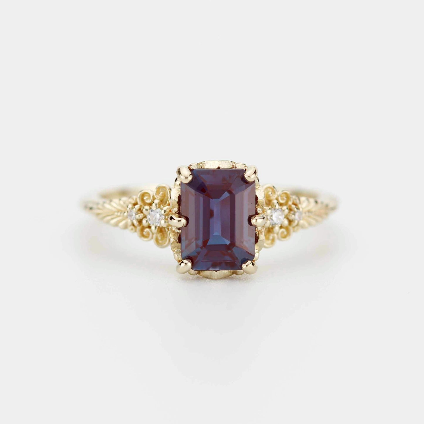 Alexandrite Diamond Ring 18K Gold Floral Engagement Ring Handmade Italian Heirloom Jewelry