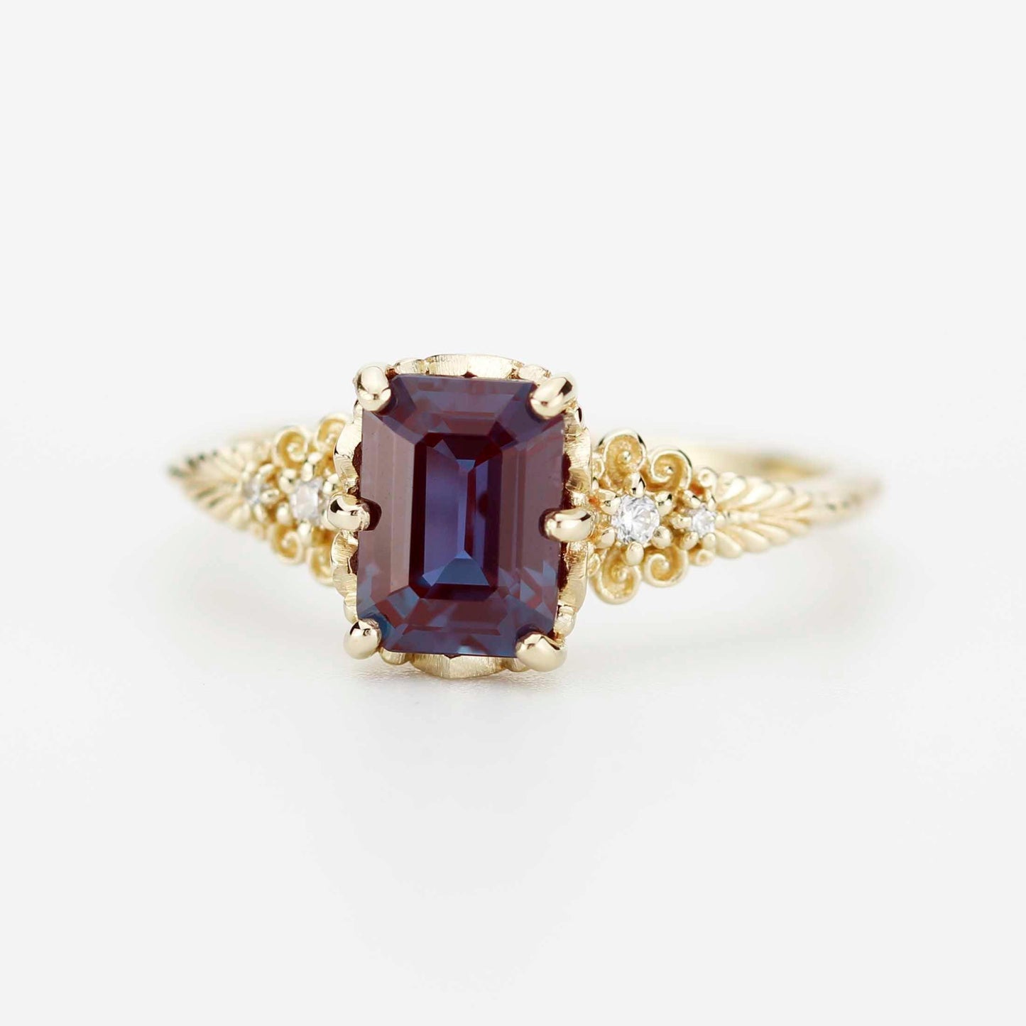 Alexandrite Diamond Ring 18K Gold Floral Engagement Ring Handmade Italian Heirloom Jewelry