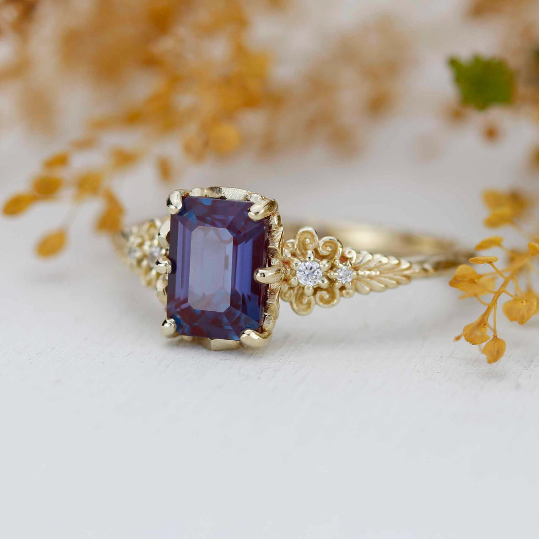 Vintage Floral Alexandrite Ring 18k Rose Gold Made in Italy