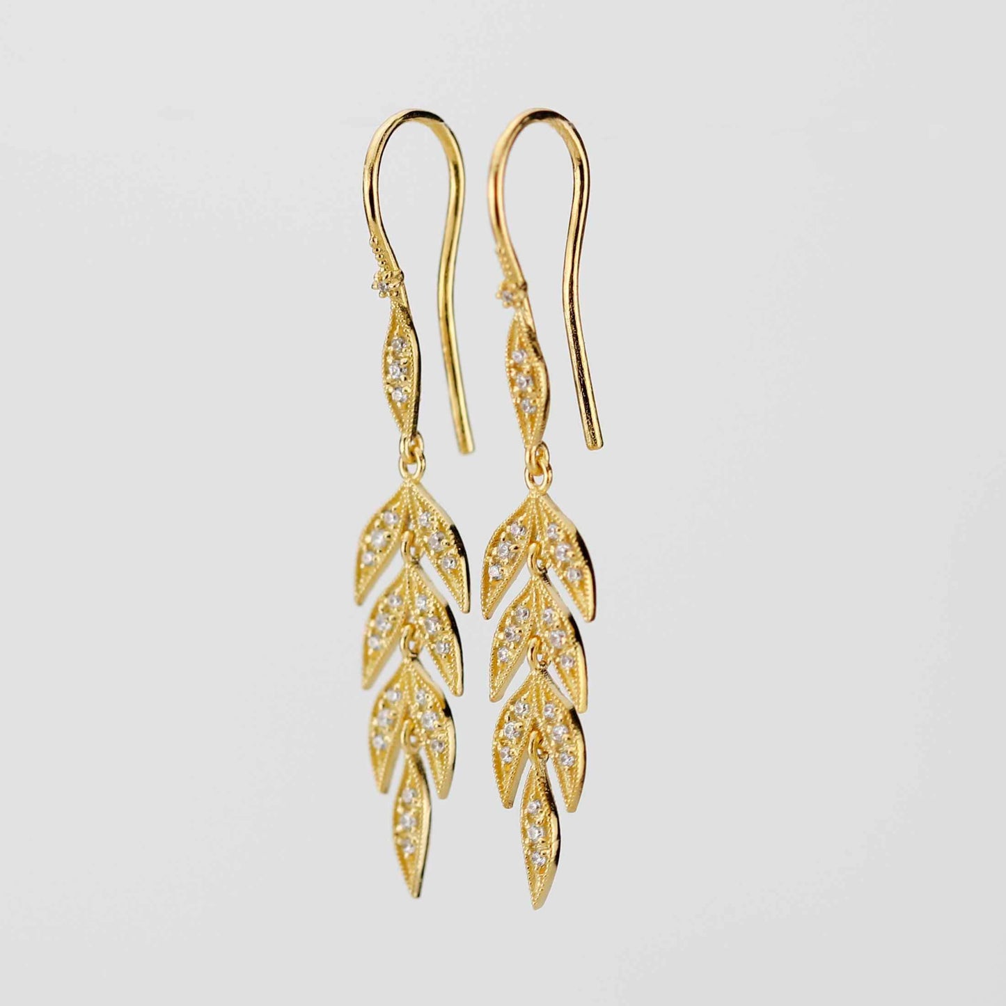 18K Gold Leaf Dangle Earrings, Nature Bride Gift Wife, Birthday Gift