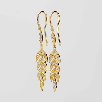 18K Gold Leaf Dangle Earrings, Nature Bride Gift Wife, Birthday Gift