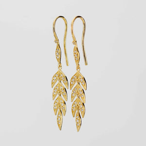 18K Gold Leaf Dangle Earrings, Nature Bride Gift Wife, Birthday Gift