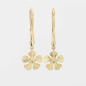 Handmade 18K Gold Flower Dangle Earrings with Natural Emerald | Fine Drop Jewelry for Women