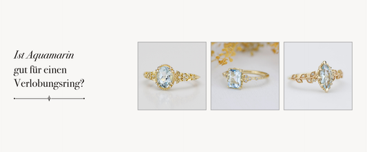 Ist Aquamarin gut für einen Verlobungsring — drei Ringe in 18K-Gold