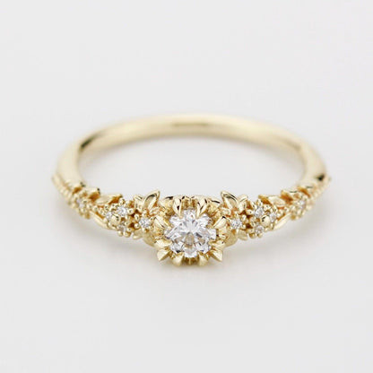 18k gold briar rose fairy ring with a 4 mm round lab grown diamond