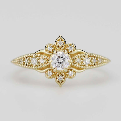 18k gold Dhalia ring with a 4 mm round lab grown diamond