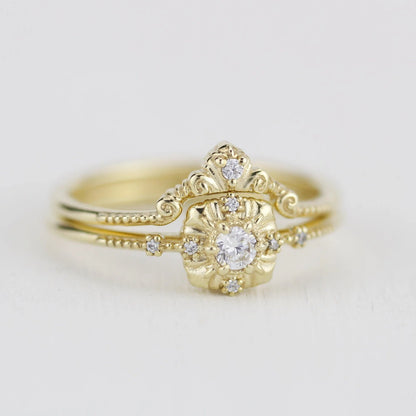 bridal set, engagement and wedding ring set vintage unique, wedding ring sets stacked simple | R309310WD - NOOI JEWELRY