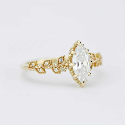 Zertifizierter Moissanit-Blattring (10 x 5 mm, Marquise-Schliff) | 18 Karat Gold und Diamanten
