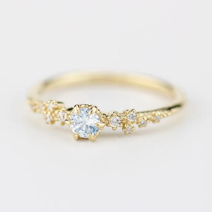 Schlichter Verlobungsring mit Aquamarin und Diamanten, minimalistischer Verlobungsring | R295AQ