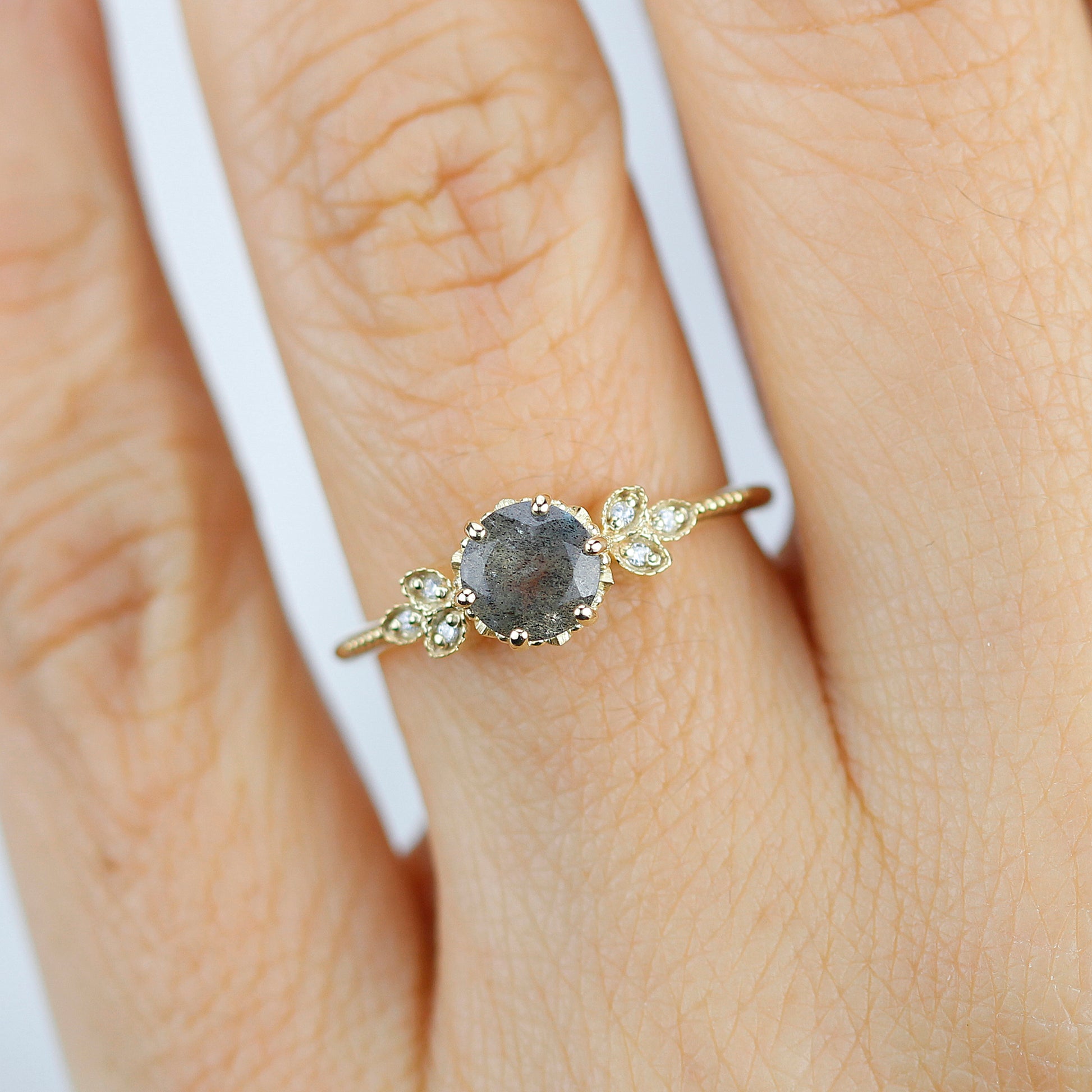 Labradorite and diamond engagement ring, labradorite and marquise setting cluster ring - NOOI JEWELRY
