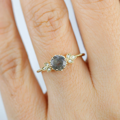 Labradorite and diamond engagement ring, labradorite and marquise setting cluster ring - NOOI JEWELRY