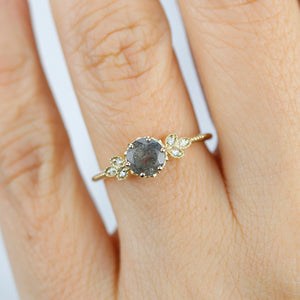 Labradorite and diamond engagement ring, labradorite and marquise setting cluster ring - NOOI JEWELRY