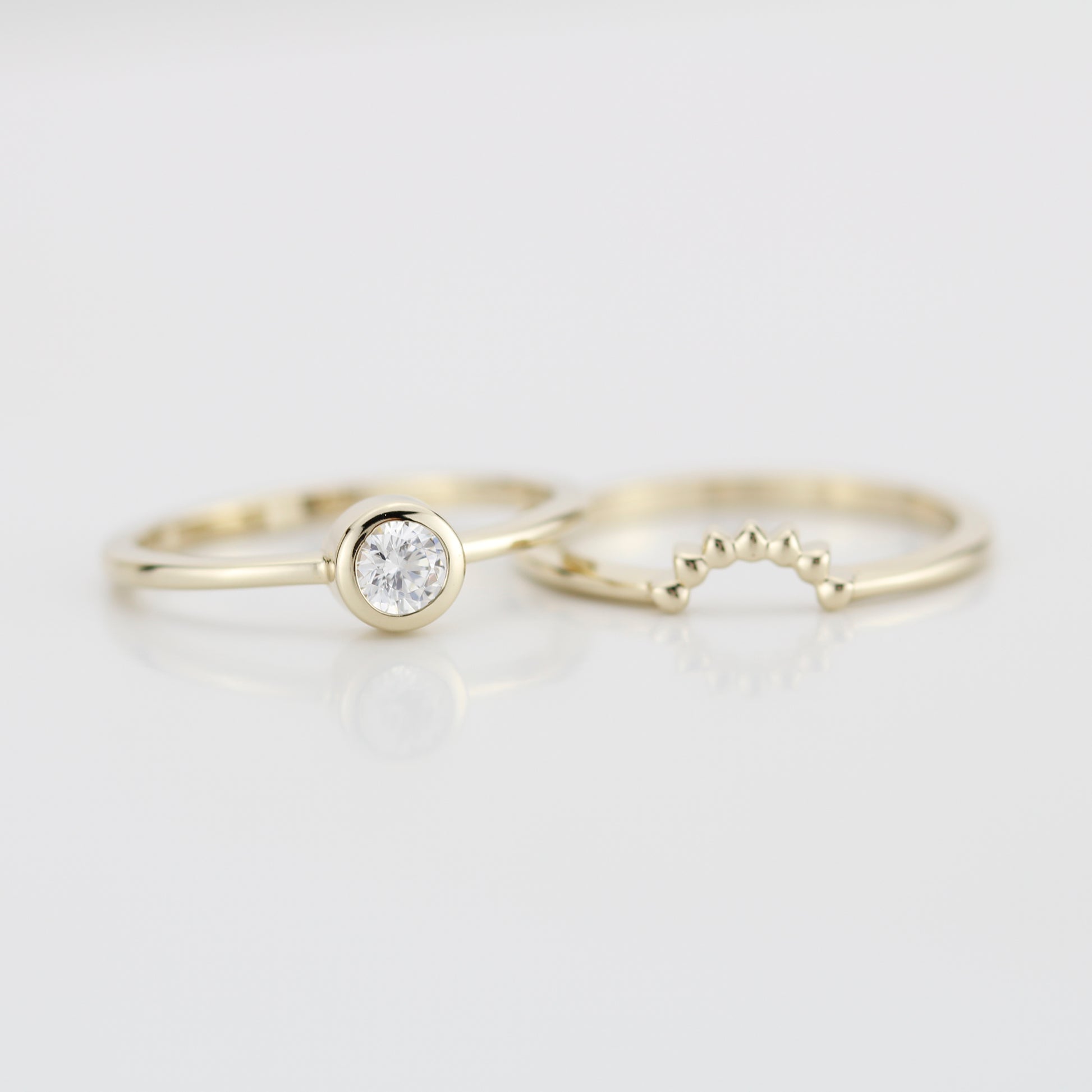 Diamond ring, Engagement Ring, Curved Ring, Gold Ring, Promise Ring, Wedding Band, wedding Set, Solitaire, Stackable Rings R152W R 158W - NOOI JEWELRY