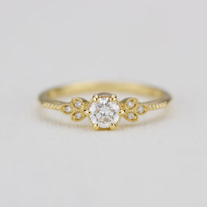 18k Gold Round Diamond Art Deco Engagement Ring | GIA Certified 0.30ct