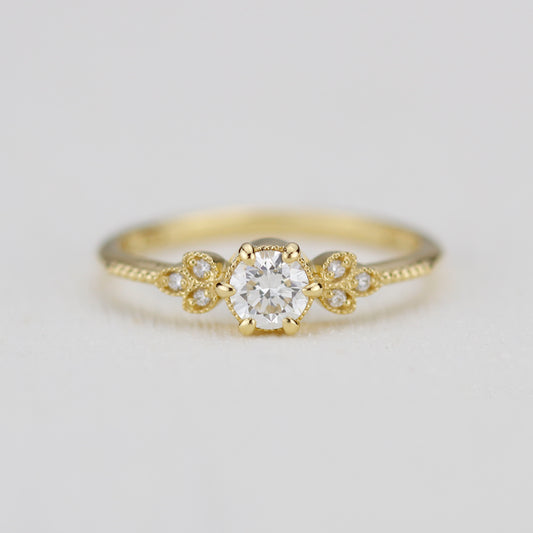 18k Gold Round Diamond Art Deco Engagement Ring | GIA Certified 0.30ct