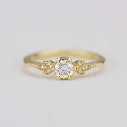 Round diamond engagement ring, art deco engagement ring - 0.3 ct diamond GIA certificated
