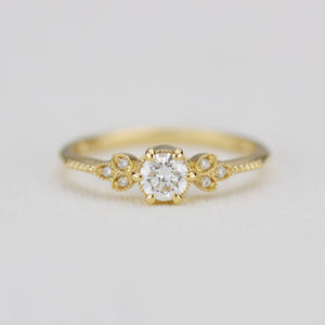 Round diamond engagement ring, art deco engagement ring - 0.3 ct diamond GIA certificated