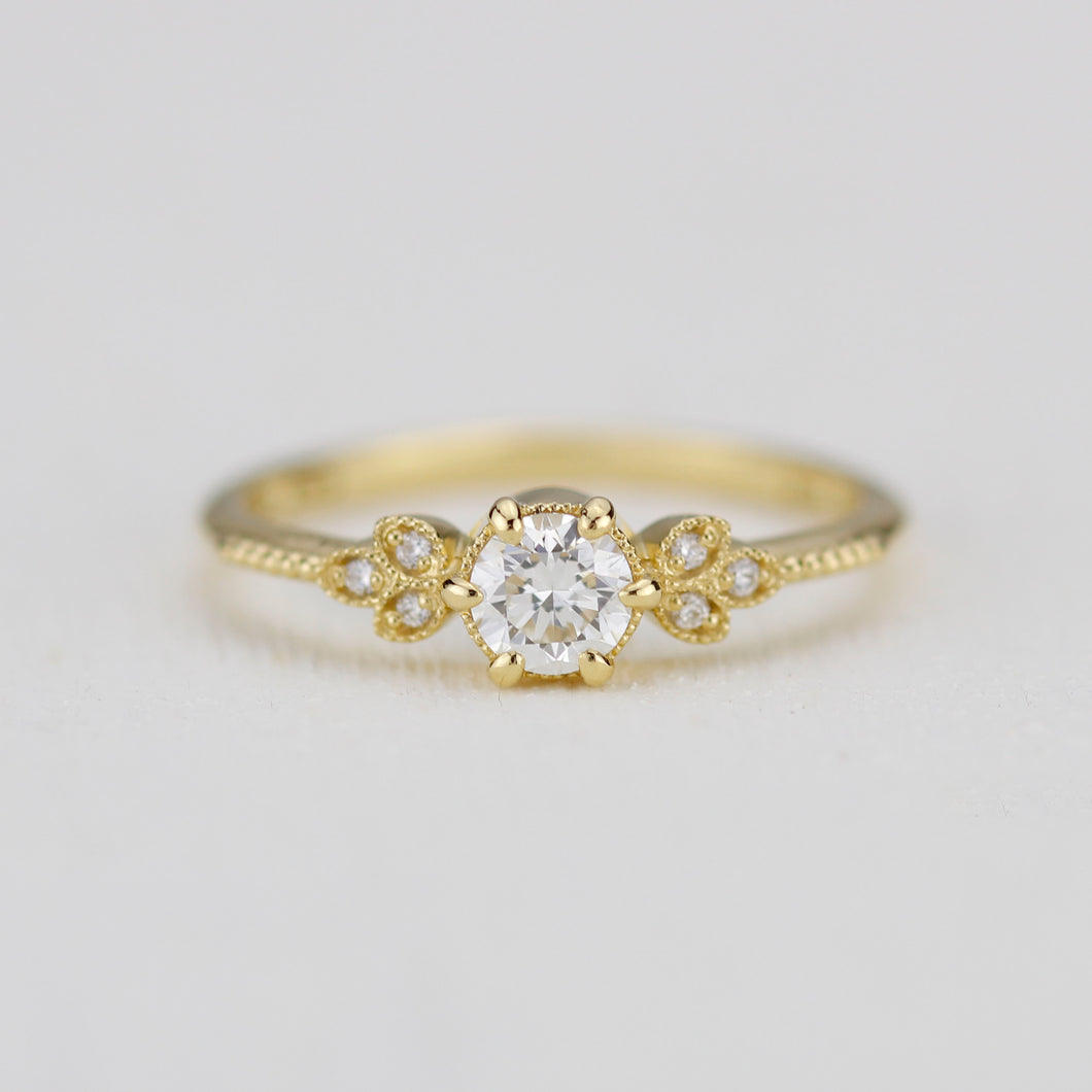 Round diamond engagement ring, art deco engagement ring - 0.3 ct diamond GIA certificated