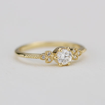 18k Gold Round Diamond Art Deco Engagement Ring | GIA Certified 0.30ct
