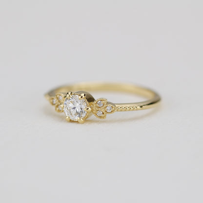 18k Gold Round Diamond Art Deco Engagement Ring | GIA Certified 0.30ct