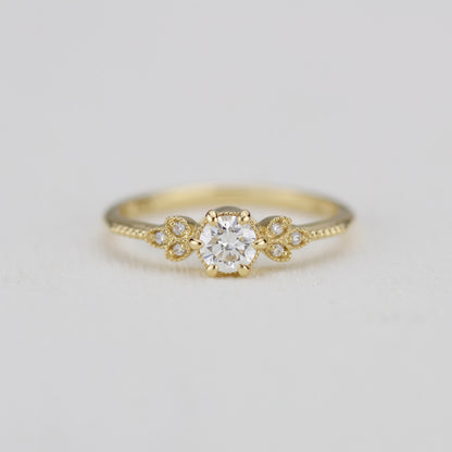 18k Gold Round Diamond Art Deco Engagement Ring | GIA Certified 0.30ct