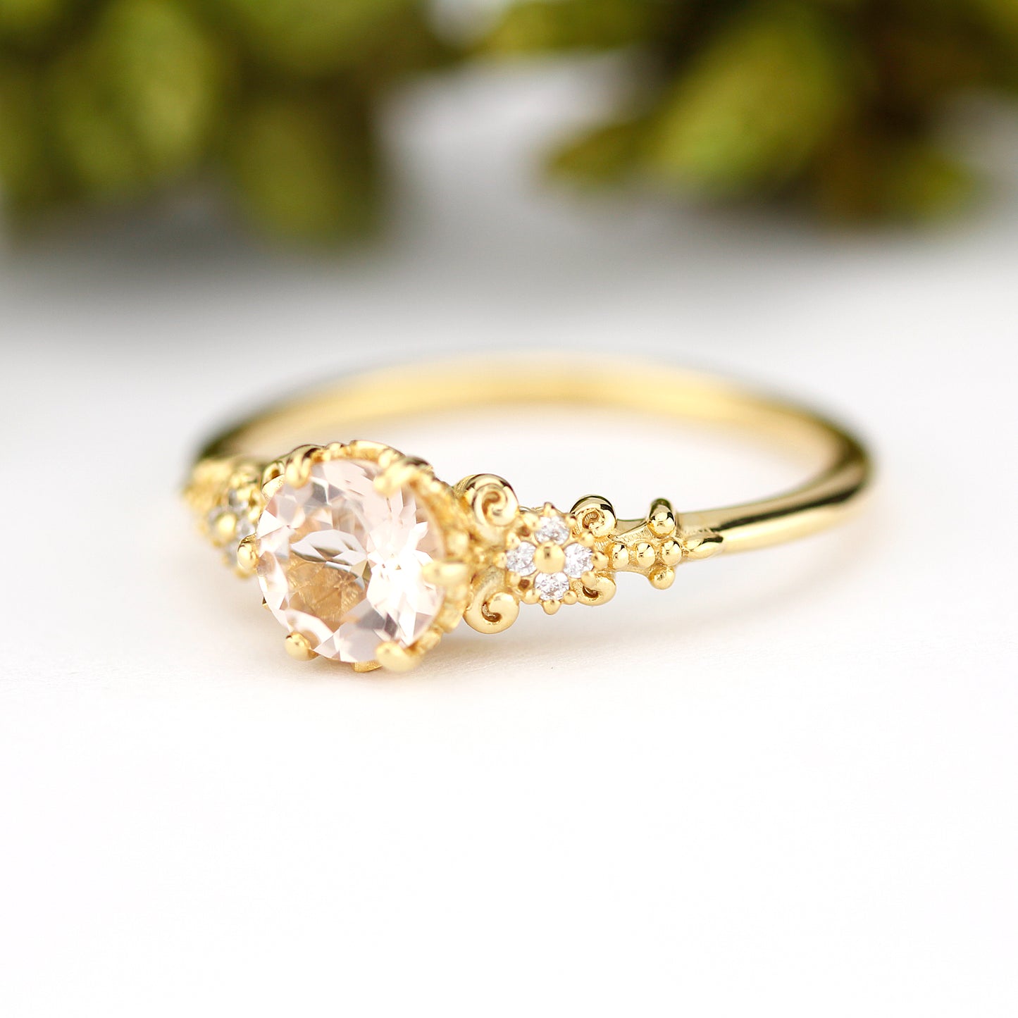 round morganite engagement ring simple, morganite and diamonds ring - NOOI JEWELRY