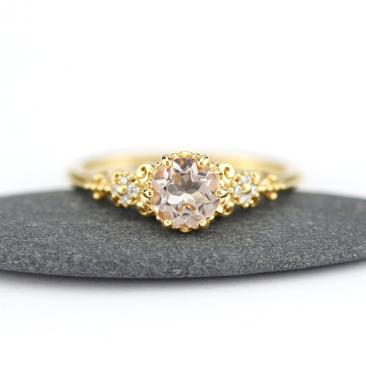 round morganite engagement ring simple, morganite and diamonds ring - NOOI JEWELRY