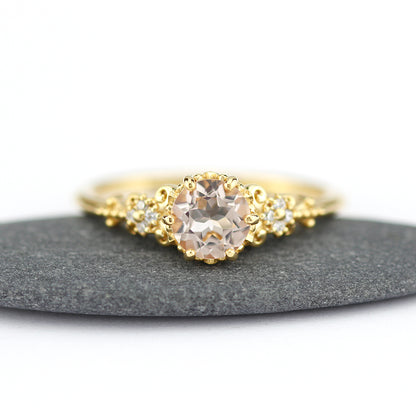 round morganite engagement ring simple, morganite and diamonds ring - NOOI JEWELRY