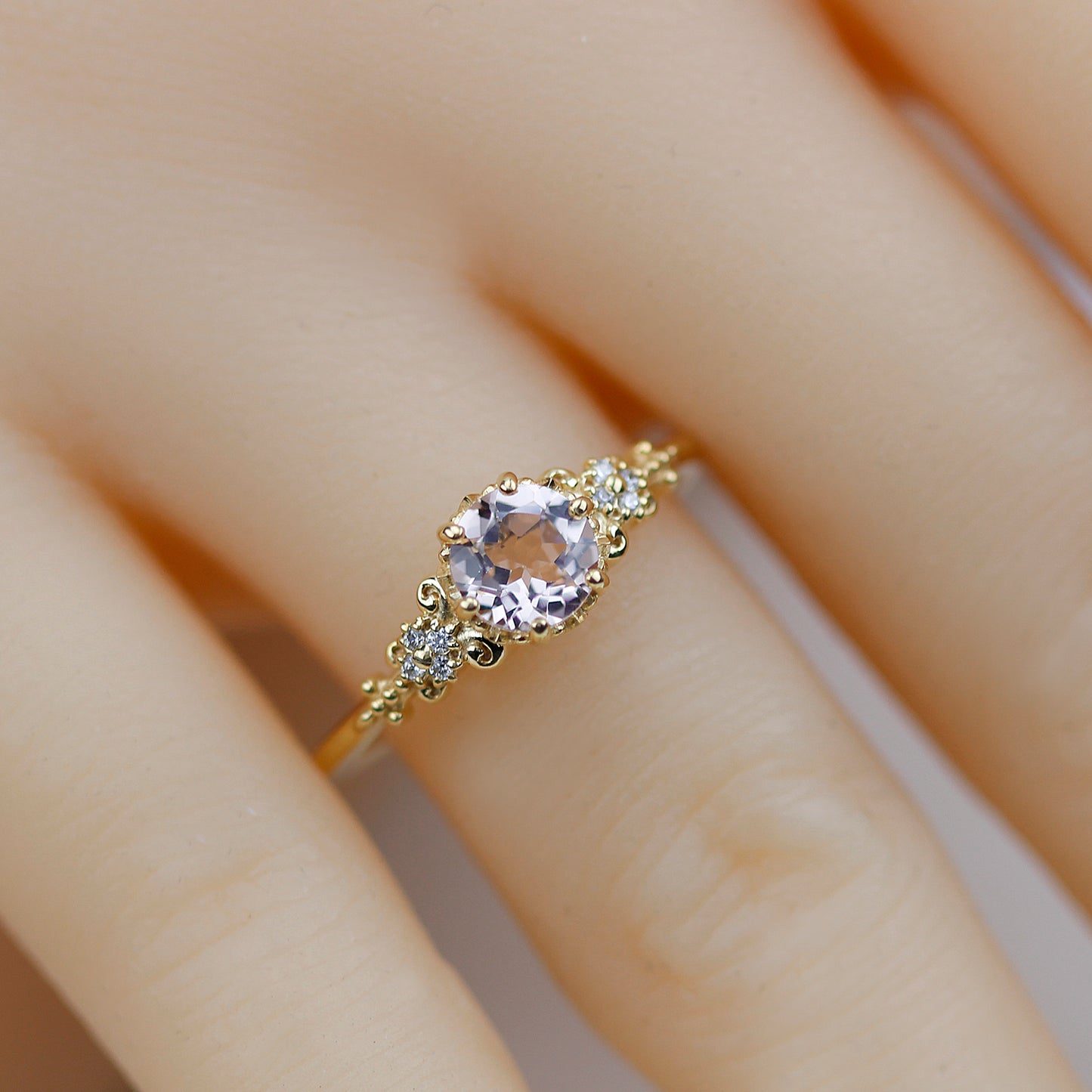 round morganite engagement ring simple, morganite and diamonds ring - NOOI JEWELRY
