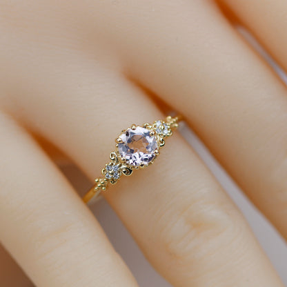 round morganite engagement ring simple, morganite and diamonds ring - NOOI JEWELRY