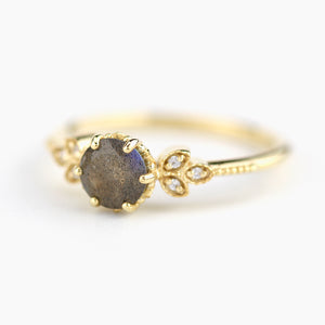 Labradorite and diamond engagement ring, labradorite and marquise setting cluster ring - NOOI JEWELRY