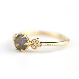 Labradorite and diamond engagement ring, labradorite and marquise setting cluster ring - NOOI JEWELRY
