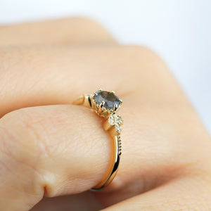 Labradorite and diamond engagement ring, labradorite and marquise setting cluster ring - NOOI JEWELRY