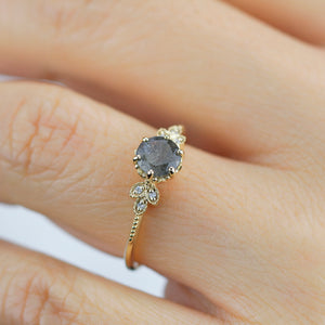 Labradorite and diamond engagement ring, labradorite and marquise setting cluster ring - NOOI JEWELRY