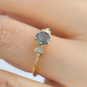 Labradorite and diamond engagement ring, labradorite and marquise setting cluster ring - NOOI JEWELRY