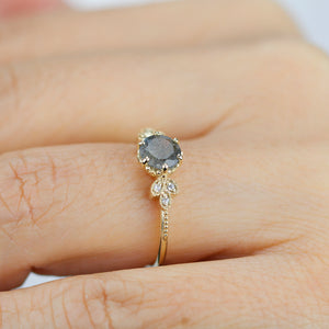 Labradorite and diamond engagement ring, labradorite and marquise setting cluster ring - NOOI JEWELRY