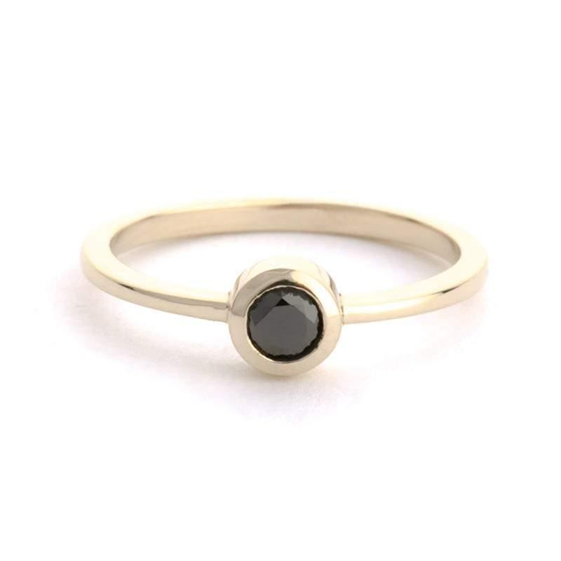 Black Diamond Ring, Engagement Ring, simple Round Diamond Ring, Simple Diamond Ring, Yellow Gold Ring, Engagement Ring, Round black Diamond - NOOI JEWELRY