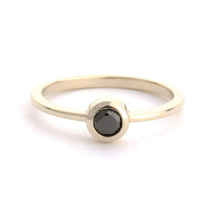 Black Diamond Ring, Engagement Ring, simple Round Diamond Ring, Simple Diamond Ring, Yellow Gold Ring, Engagement Ring, Round black Diamond - NOOI JEWELRY