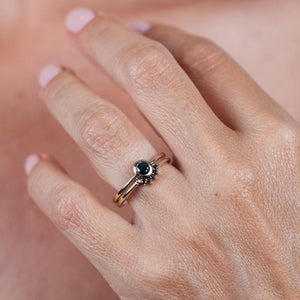 Black Diamond ring, Engagement Ring, curved Wedding Band, Gold Ring, Promise Ring, minimal Ring, Unique Engagement Ring, Wedding Set, Gift - NOOI JEWELRY