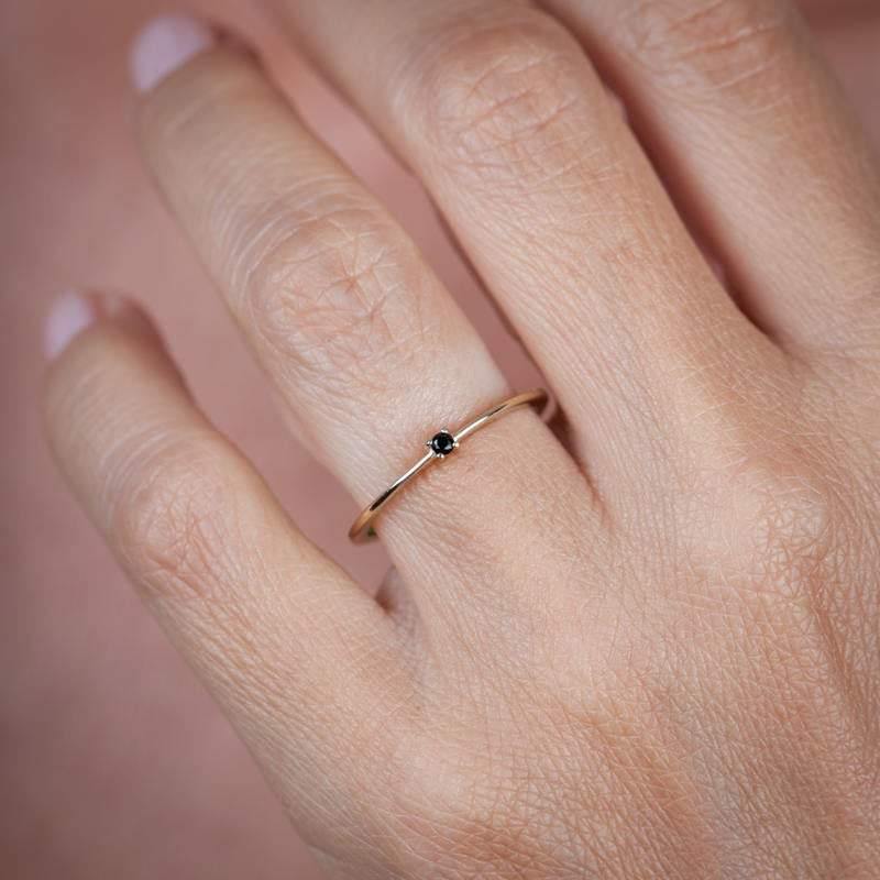 Black Diamond ring, Engagement Ring, Diamond Ring, Gold Ring, Promise Ring, Black Diamond Band, Unique Engagement Ring, Solitaire Ring - NOOI JEWELRY