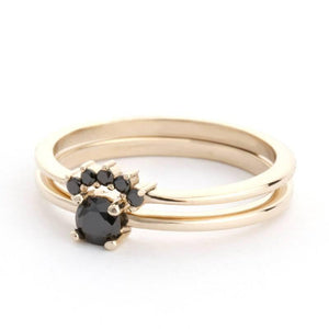 Black Diamond Engagement Ring, Black Diamond 18K Gold Diamond Ring, Wedding Ring Set, Diamond Engagement Ring - NOOI JEWELRY