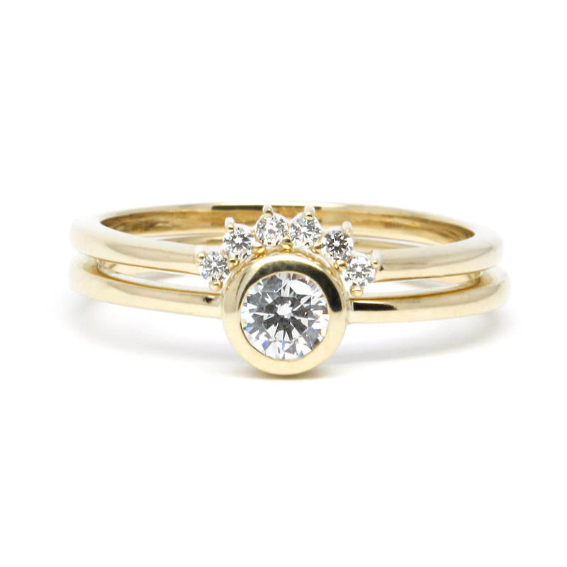 Wedding Ring set, Engagement ring, Diamond Ring, Curved Wedding Band, Curve Ring, Curved ring, Diamond Engagement, Promise Ring - NOOI JEWELRY