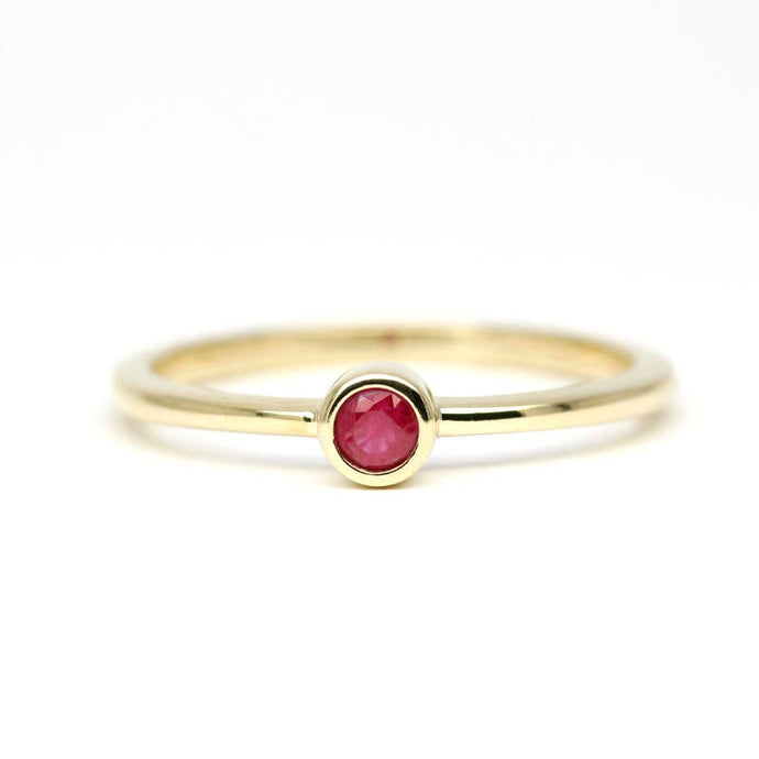 stackable engagement ring natural ruby 3 mm round bezel setting - NOOI JEWELRY