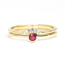 Load image into Gallery viewer, Ruby ring, ruby engagement ring, engagement ring, July birthstone, stacking ring, curved wedding band, diamond wedding band, diamond ring - NOOI JEWELRY
