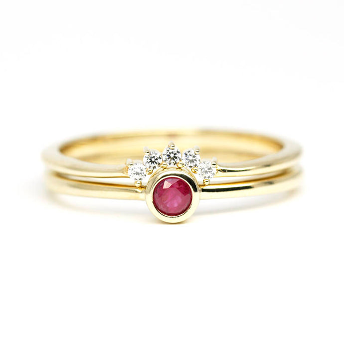 Ruby ring, ruby engagement ring, engagement ring, July birthstone, stacking ring, curved wedding band, diamond wedding band, diamond ring - NOOI JEWELRY