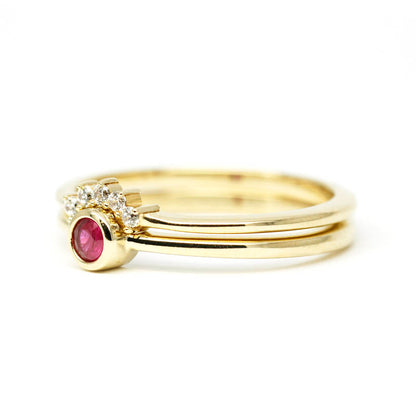 Ruby ring, ruby engagement ring, engagement ring, July birthstone, stacking ring, curved wedding band, diamond wedding band, diamond ring - NOOI JEWELRY