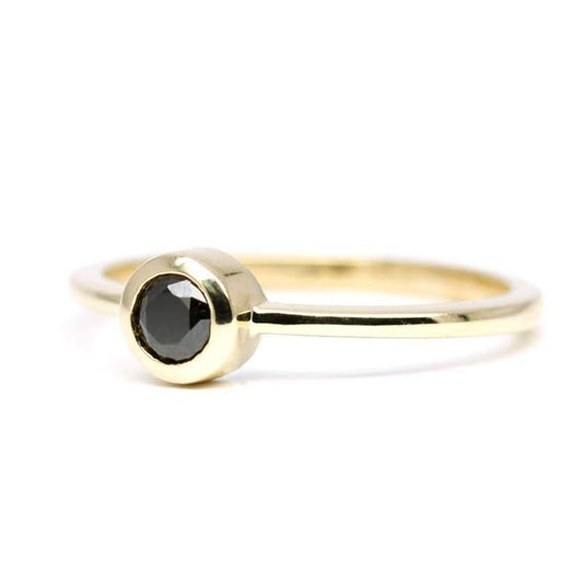 Black Diamond Ring, Engagement Ring, simple Round Diamond Ring, Simple Diamond Ring, Yellow Gold Ring, Engagement Ring, Round black Diamond - NOOI JEWELRY