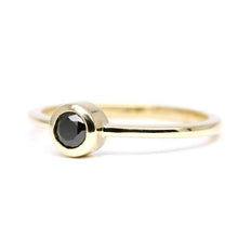 Load image into Gallery viewer, Black Diamond Ring, Engagement Ring, simple Round Diamond Ring, Simple Diamond Ring, Yellow Gold Ring, Engagement Ring, Round black Diamond - NOOI JEWELRY